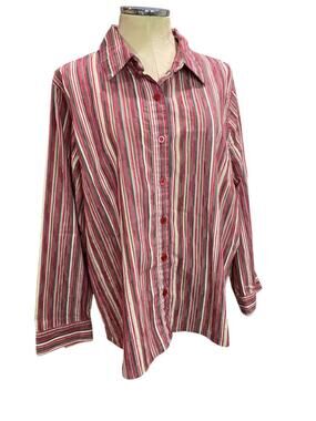 Size 2X Breckenridge Woman Striped Button Up Shirt Red Gray